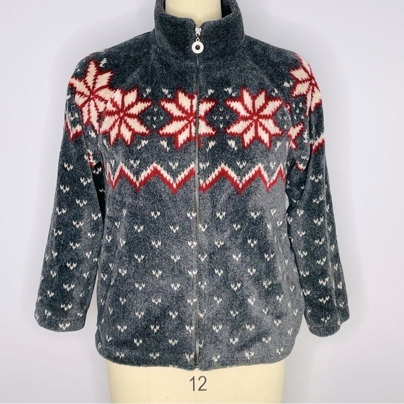 Barrage Collection Fleece Jacket Top Cardigan Fair Isle Woman Snowflake- Size L - Picture 1 of 8